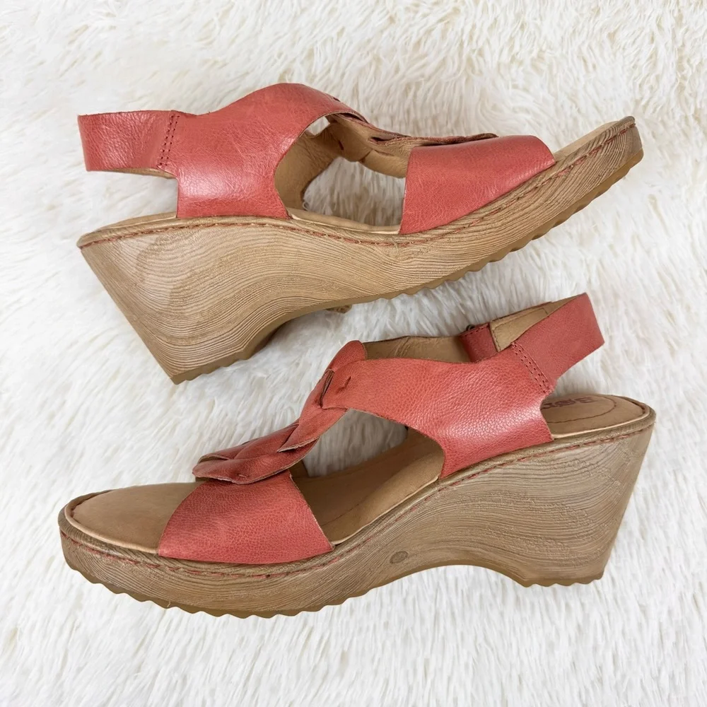 Born Women's Nina Sandals In Rust Cayenne Leather 10 Wedge NWT - Picture 6 of 10